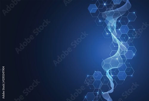 Abstract science template background. Technology lines and dots connection. Wallpaper or banner with a DNA molecules.