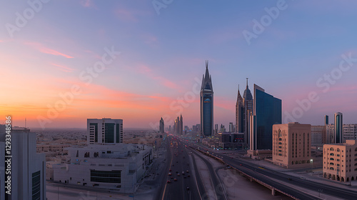 Al Faisaliah or other Tower in Riyadh Saudi Arabia captured after sunset photo