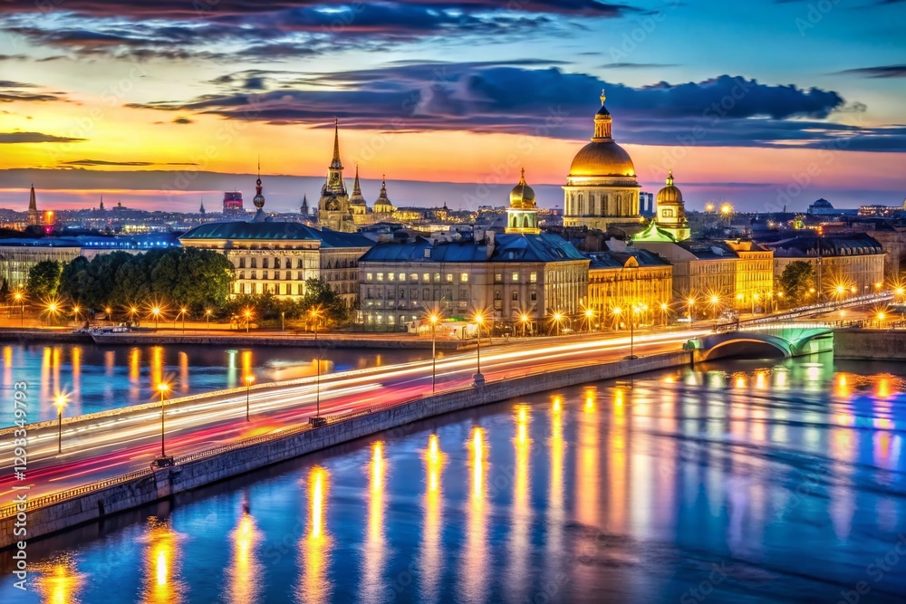 Fototapeta premium St. Petersburg Russia Panoramic Cityscape Night Long Exposure Photography