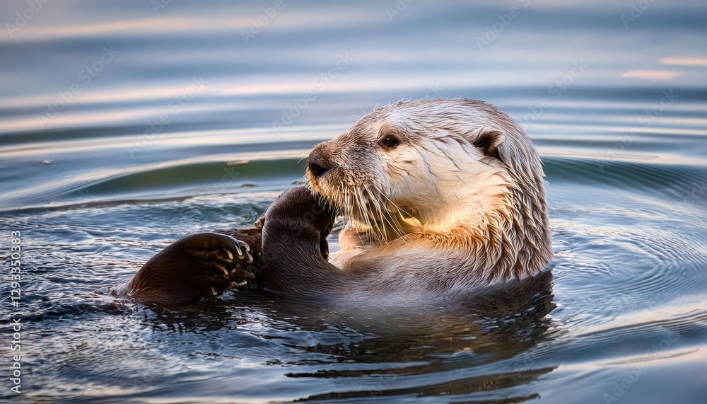Southern Sea Otter Grooming in Morro Bay, California Playful Enhydra lutris nereis at Sunrise, Captured with Calm Waters and Coastal Mood, Perfect for Digital Art or Home Decor. Southern Sea Otter Grooming in Morro Bay, California Playful Enhydra lutris nereis at Sunrise, Captured with Calm Waters and Coastal Mood, Perfect for Digital Art or Home Decor.