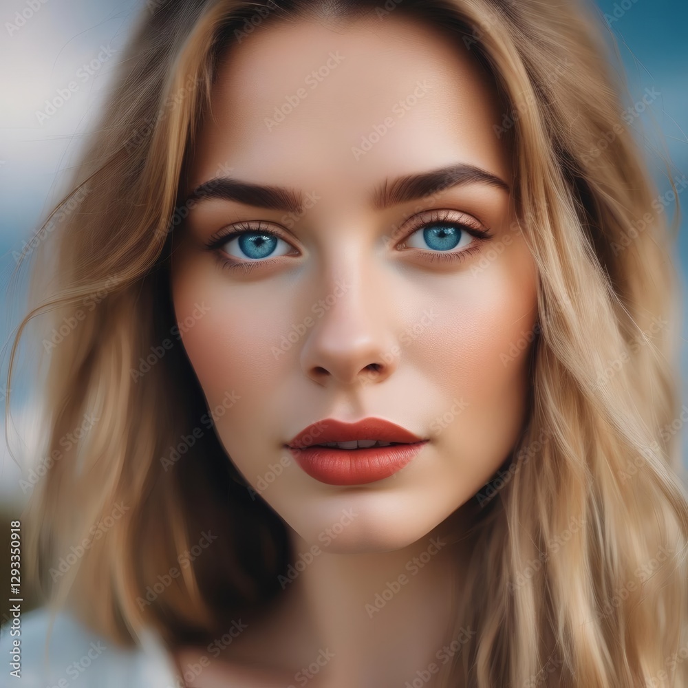 Portrait of a fair skinned blonde woman with striking blue eyes Portrait of a fair skinned blonde woman with striking blue eyes