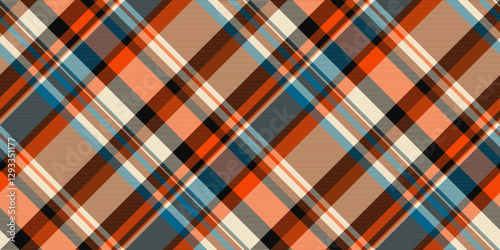 Bright texture tartan textile, kitchen background fabric vector. Irish pattern check plaid seamless in light and orange colors.