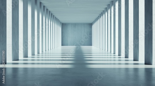 Abstract empty concrete interior space with sunlight and shadow.