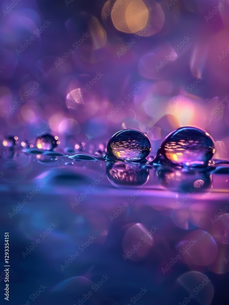 A realistic close-up photograph of water droplets on a reflective surface. A realistic close-up photograph of water droplets on a reflective surface.