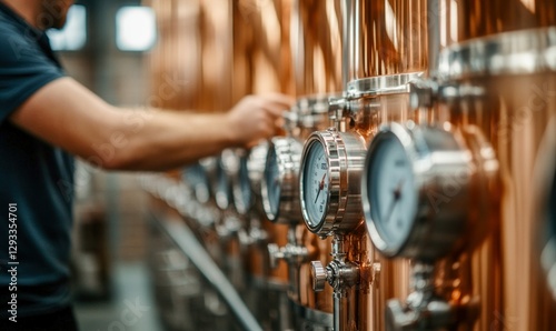 Micro-Distillery in Operation with Copper Stills and Distiller at Work