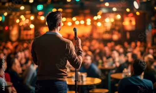 Stand-Up Comedy Open Mic Night with Comedian on Stage photo