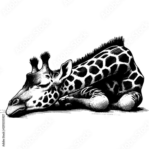 Giraffe sleeping line art drawing ink sketch vector hand drawn illustration background