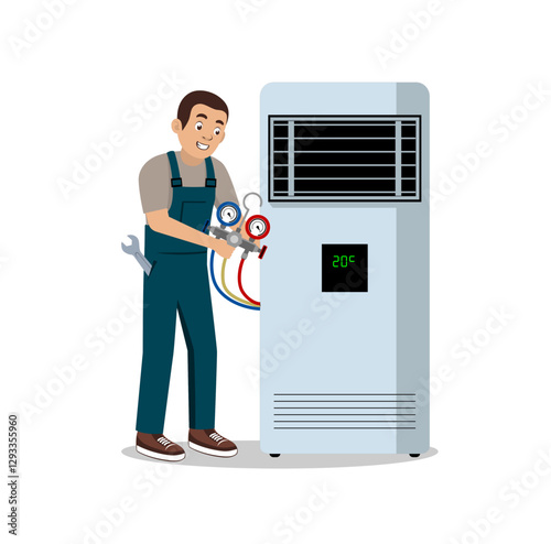 Air Conditioner Service Technician Cartoon Character Design Illustration vector eps format suitable for your design needs logo illustration animation etc