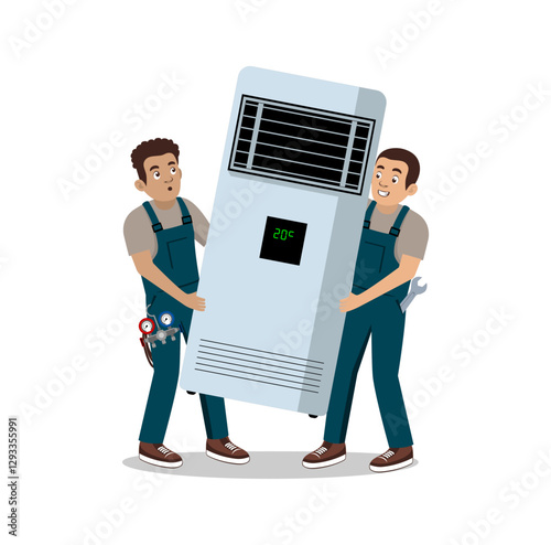 Air Conditioner Service Technician Cartoon Character Design Illustration vector eps format suitable for your design needs logo illustration animation etc