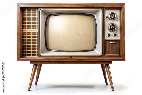 Vintage Retro Wooden TV Set on a White Background