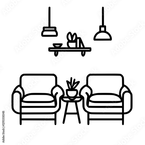 Cozy Living Room Interior Icon Representing Home Comfort, Furniture, and Interior Decoration