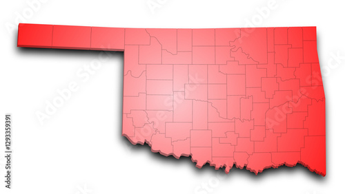3d Oklahoma map state with color. United State of America, US, United State