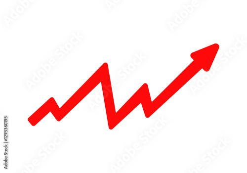 Red zigzag arrow pointing upward, indicating growth or increase in economic data.