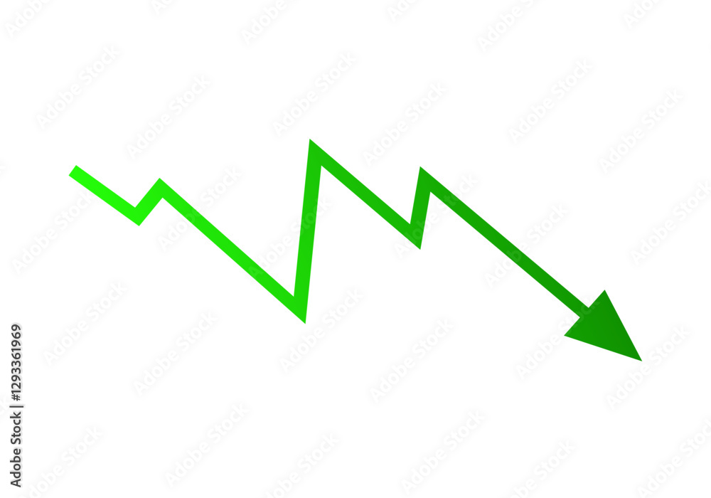 A green arrow graph displaying a sharp decline, indicating a downward trend. A green arrow graph displaying a sharp decline, indicating a downward trend.