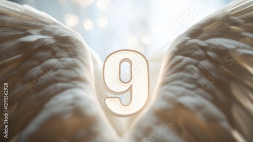 Experience the profound connection of spiritual awakening through angel number nine surrounded by ethereal wings and luminous energy