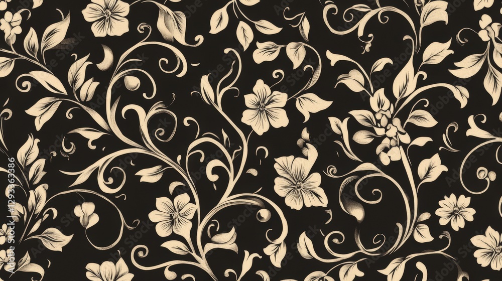 Fototapeta premium Black and Cream Floral Pattern Design for Textile or Wallpaper