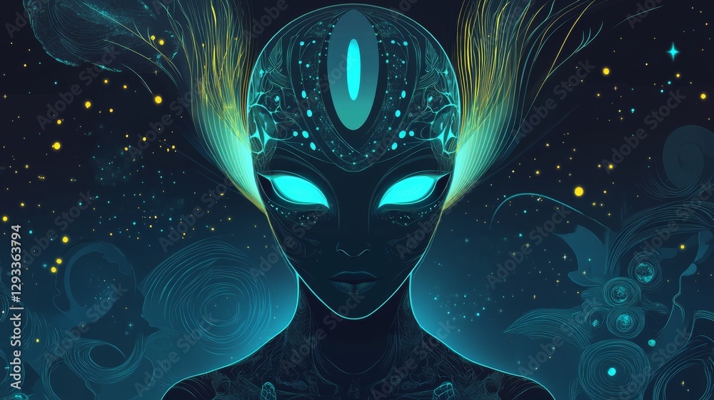 Fototapeta premium Alien Portrait in a Cosmic Galaxy