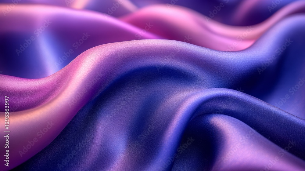 Obraz premium Smooth silky fabric in shades of purple and pink, flowing waves and soft texture. Elegant luxury and textile concept