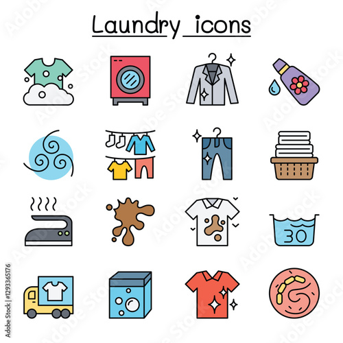 Laundry icon set in thin lline style
