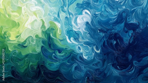 A blurry, textured background in shades of blue and green. It has a grainy look and a swirling, flowing pattern.