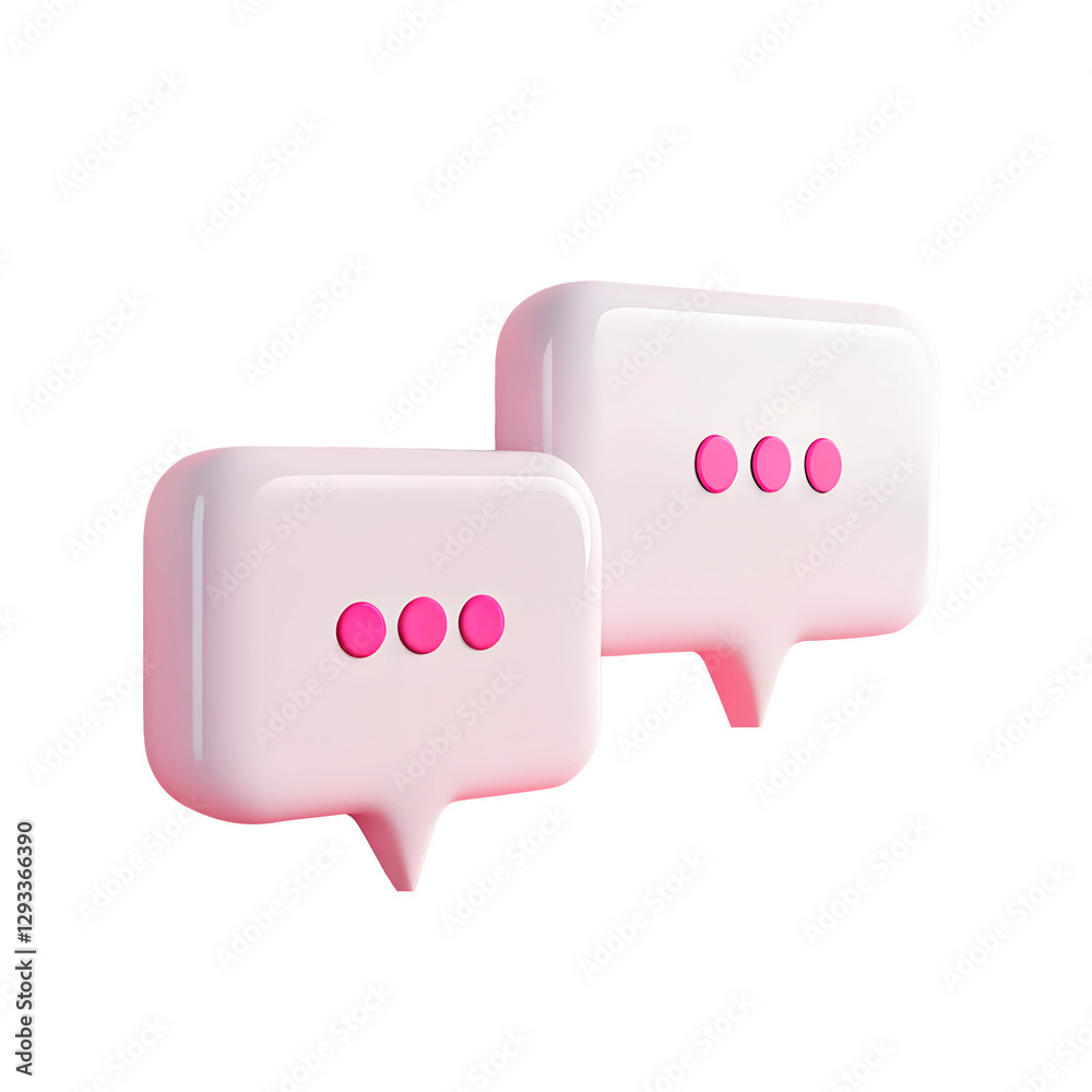 Fototapeta premium Two volumetric white chat bubbles with three pink dots inside.