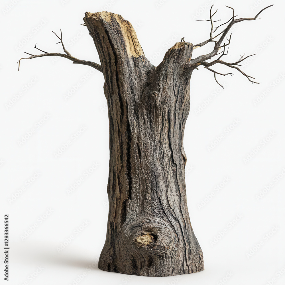 detailed depiction of weathered tree trunk with branches, showcasing its natural texture and age. image evokes sense of rustic beauty and resilience detailed depiction of weathered tree trunk with branches, showcasing its natural texture and age. image evokes sense of rustic beauty and resilience