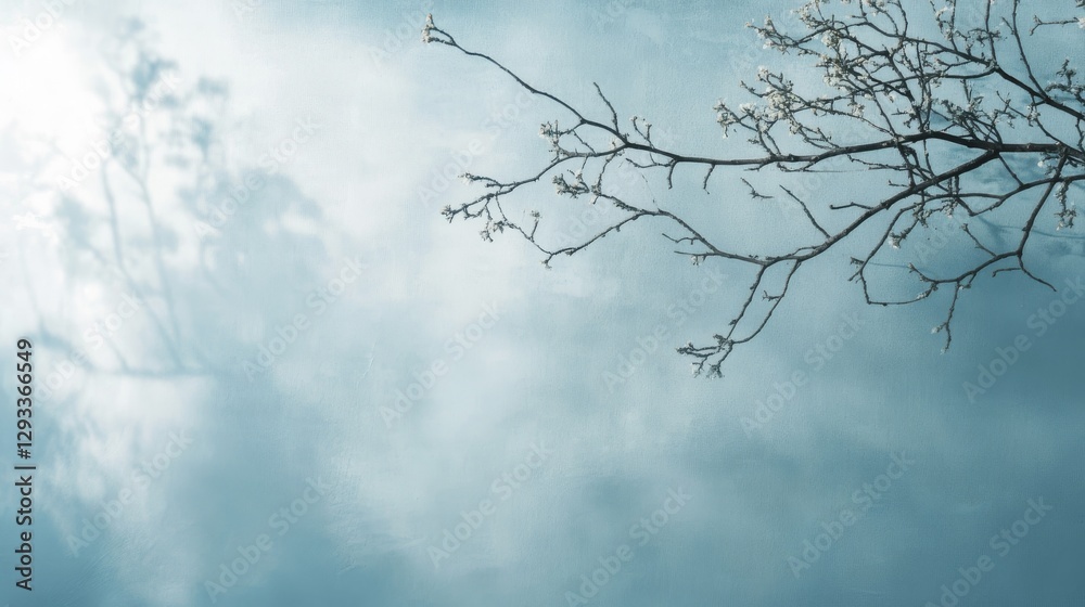 Obraz premium A pale blue backdrop, perfect for showing off products. Subtle tree branch shadows add a touch of elegance. 