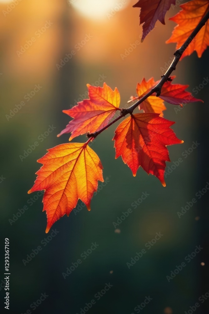 Crisp orange, red, and yellow leaves clinging to a bare branch , fall, sketch, woodland Crisp orange, red, and yellow leaves clinging to a bare branch , fall, sketch, woodland