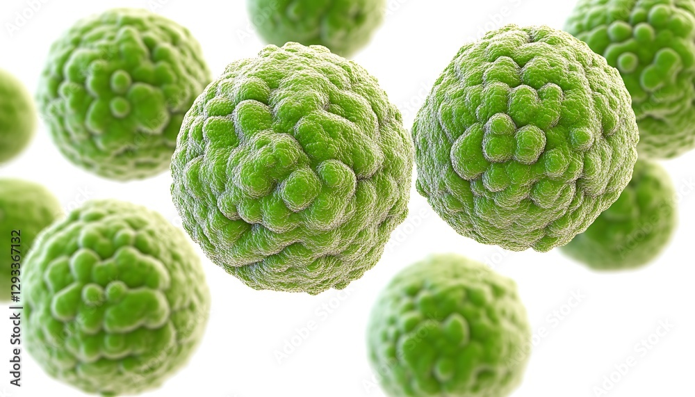 Fototapeta premium Green virus cells, microscopic view