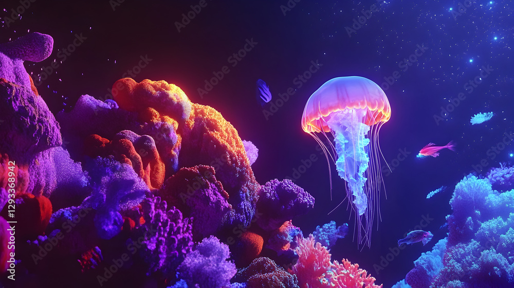 psychedelic art ocean scene where waves twist into infinite patterns, and fish glow with radiant neon light psychedelic art ocean scene where waves twist into infinite patterns, and fish glow with radiant neon light