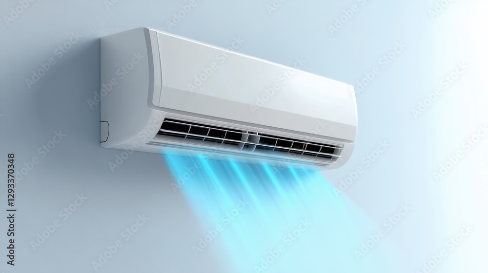 Air conditioning unit blowing cool air in a modern indoor setting for comfort during hot weather Air conditioning unit blowing cool air in a modern indoor setting for comfort during hot weather
