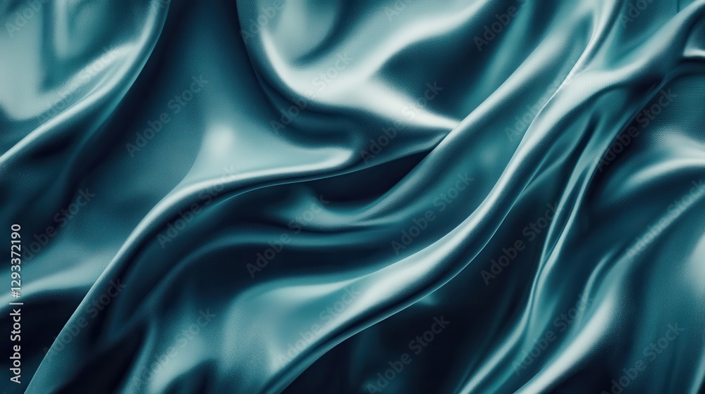 Fototapeta premium Soft and Smooth Textile Fabric with Elegant Flow and Gentle Waves in Deep Teal Color for Design Projects