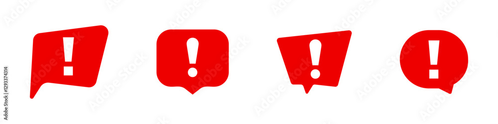 A set of four red speech bubbles containing bold exclamation marks, symbolizing alerts. A set of four red speech bubbles containing bold exclamation marks, symbolizing alerts.