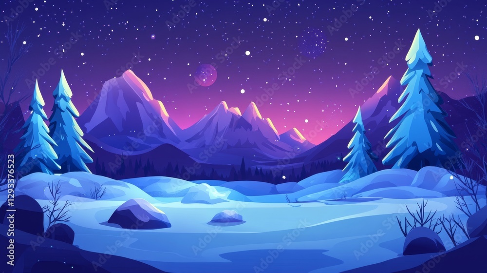 Fototapeta premium Winter Mountain Night Scene