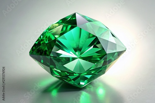Surreal Floating Emerald Gemstone, Isolated White Background, Jewel, Luxury, Nature