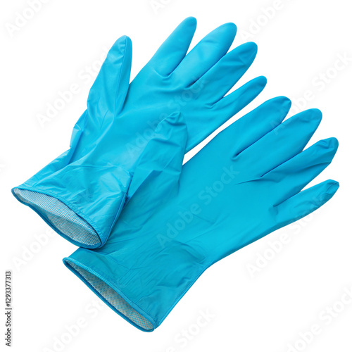 Close-up of a pair of bright blue disposable gloves. blue rubber gloves