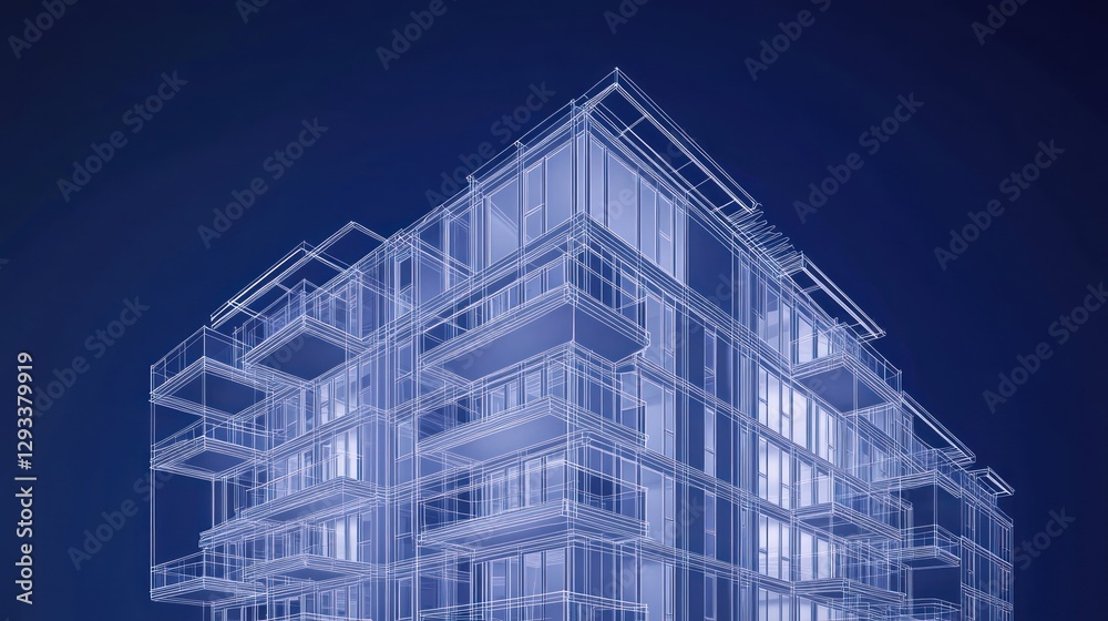Modern apartment building architectural wireframe design Modern apartment building architectural wireframe design