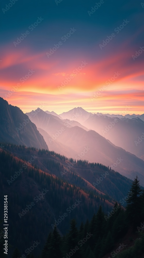 Obraz premium Stunning sunset over mountains creates a serene and abstract background for mobile devices