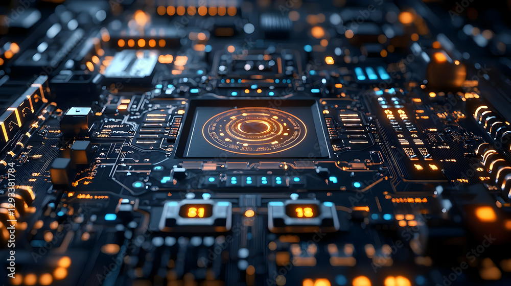 Glowing Circuit Board 3D Illustration Glowing Circuit Board 3D Illustration