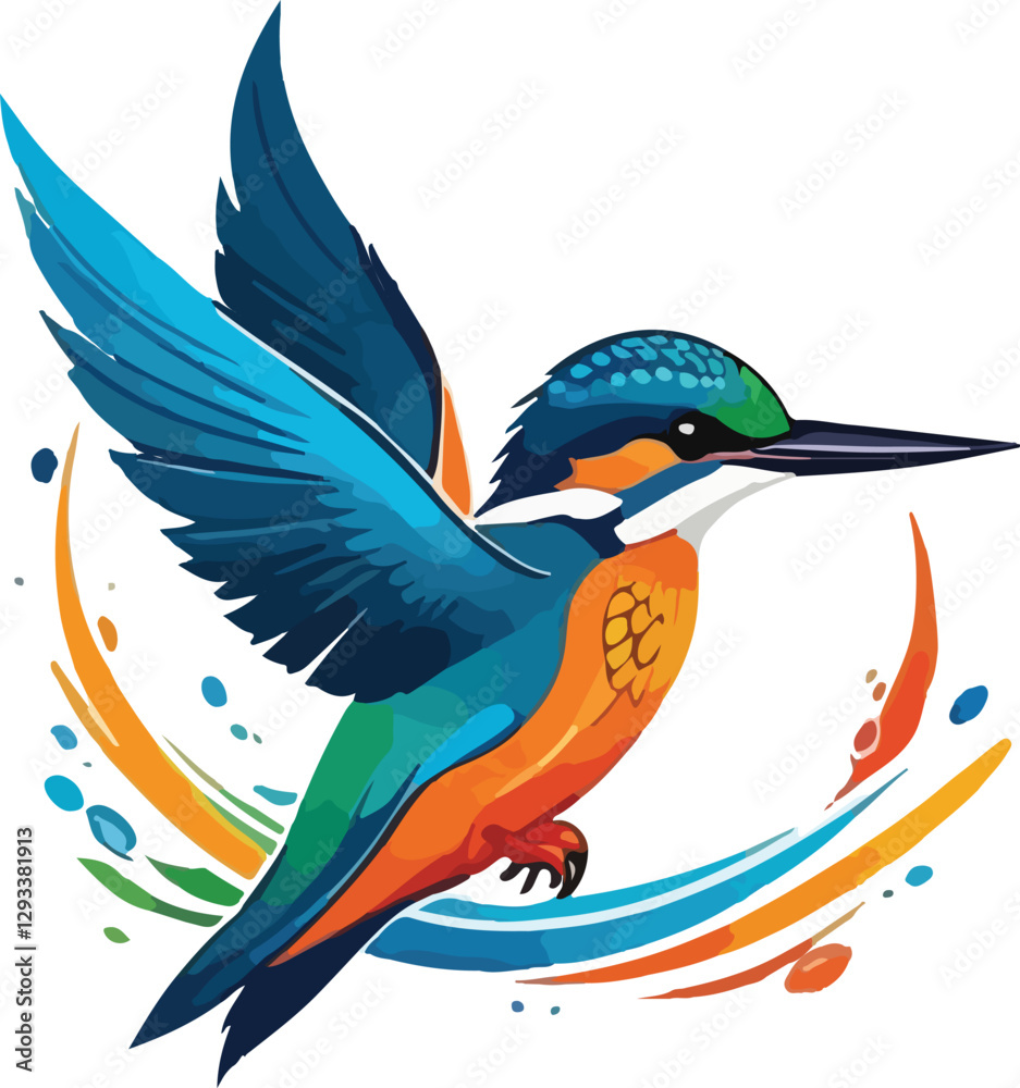 Obraz premium Colorful Kingfisher Illustration vector design, Kingfisher flying vector design