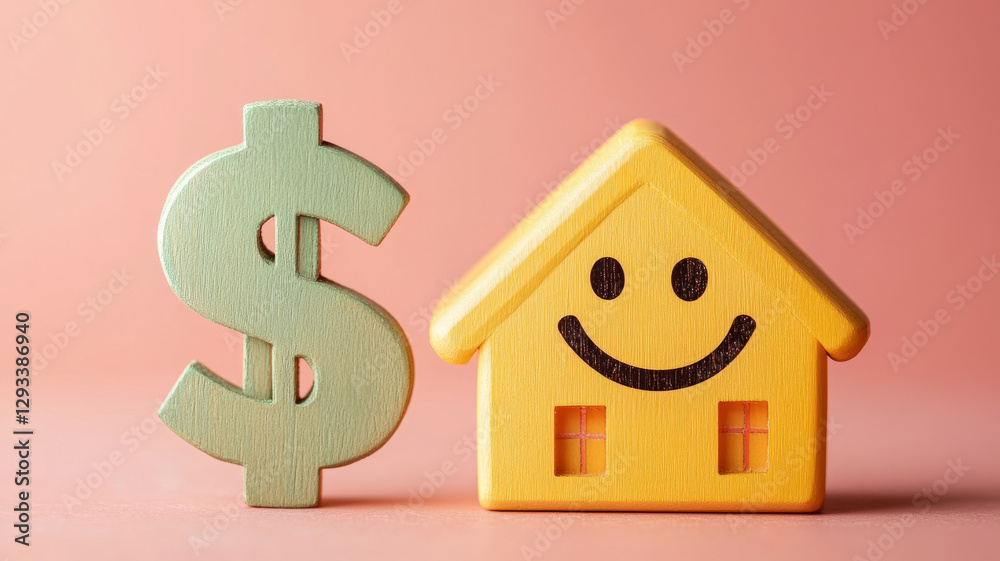 Smiling house with dollar symbol on pink background. Smiling house with dollar symbol on pink background.