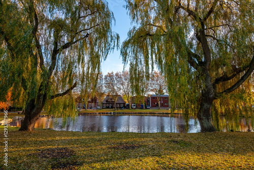 Canvastavla Petersdorf auf Fehmarn im Herbst mit leuchtenden Herbstfarben