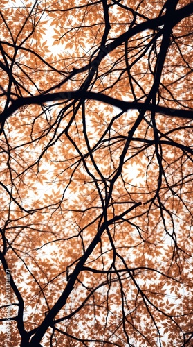 Discover abstract beauty with orange leaves and intertwined branches in this calming phone wallpaper background design