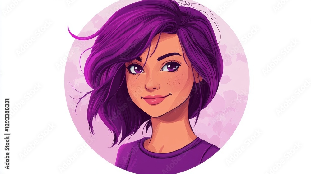 Smiling Girl with Purple Hair Portrait Illustration Smiling Girl with Purple Hair Portrait Illustration
