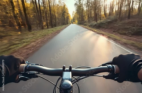 First person camera view on a mountain bike