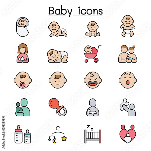 Baby, Infant icon set in thin line style