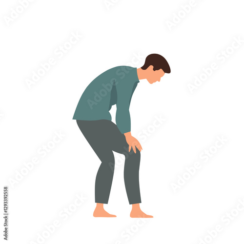 Illustration of a man holding his knee in pain, depicting knee injury, joint pain, arthritis, or medical issues. Suitable for healthcare, sports, and medical concepts.