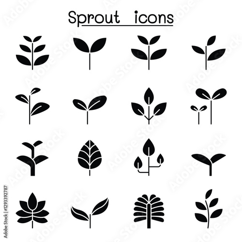 Sprout, plant, treetop, leaf icon set in thin line style