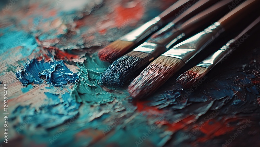 Naklejka premium Closeup of Paintbrushes on a Colorful Palette