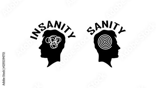 Sanity or Insanity, black isolated silhouette